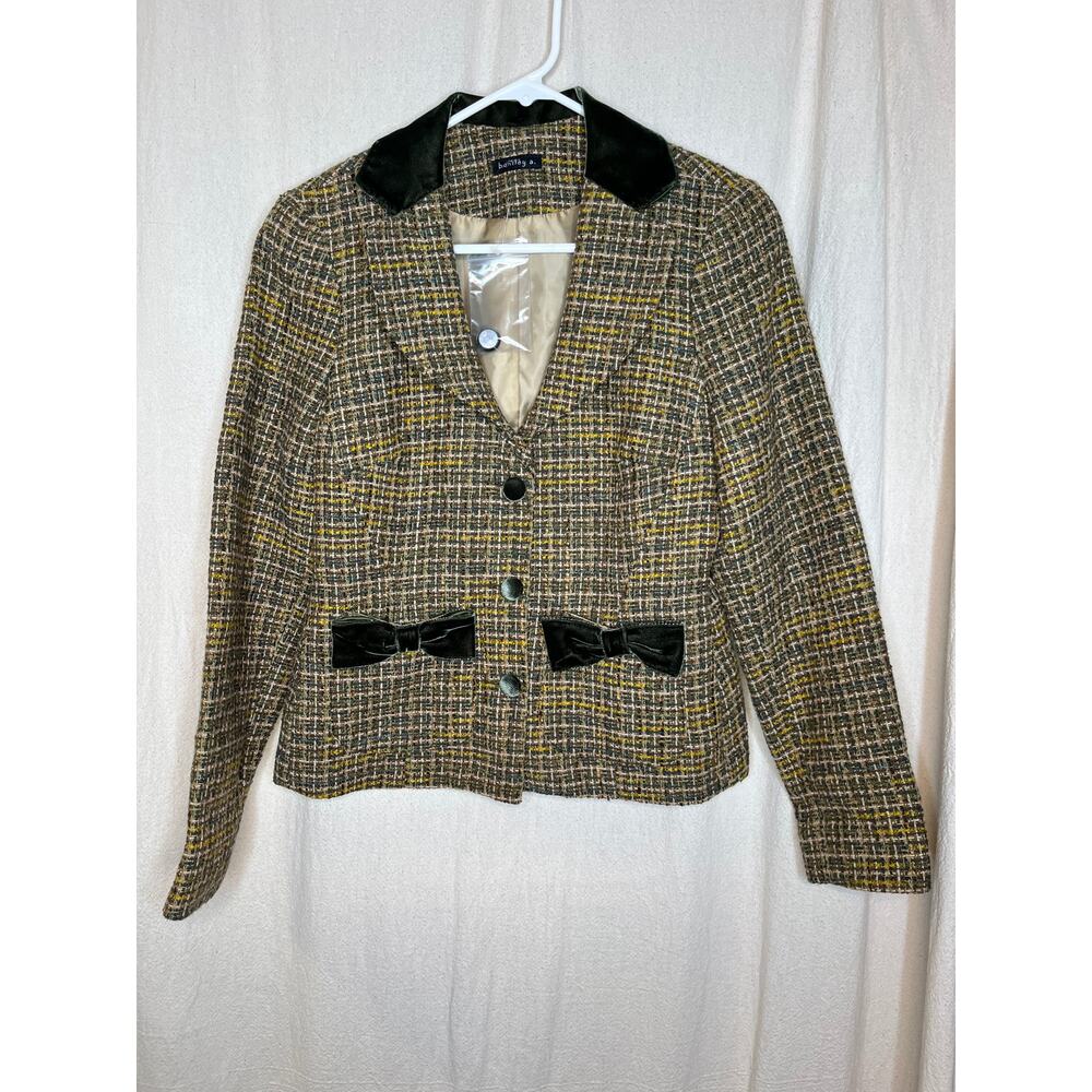 NWT Bentley A. Green Tweed Velvet Bow‎ Coquette Old Money Equestrian Blazer M
